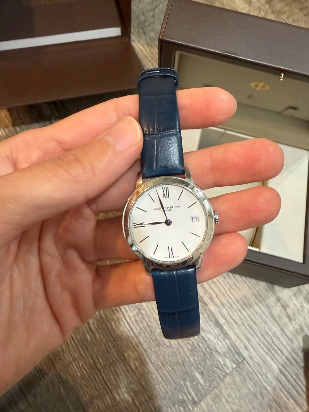 Baume & Mercier navy blue leather watch